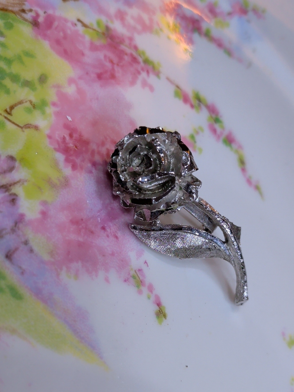CORO Vintage Brooch Silver Rose
